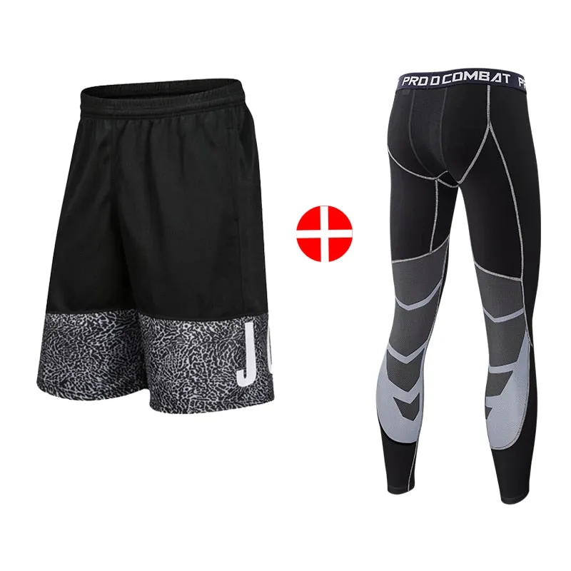 2pcs Set Men Running Compression Sweatpants Gym Jogging Leggings Basketball Football Shorts Fitness Clothes Tight Sport Pants v1