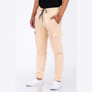 Beige Cotton Blend Cargo Joggers