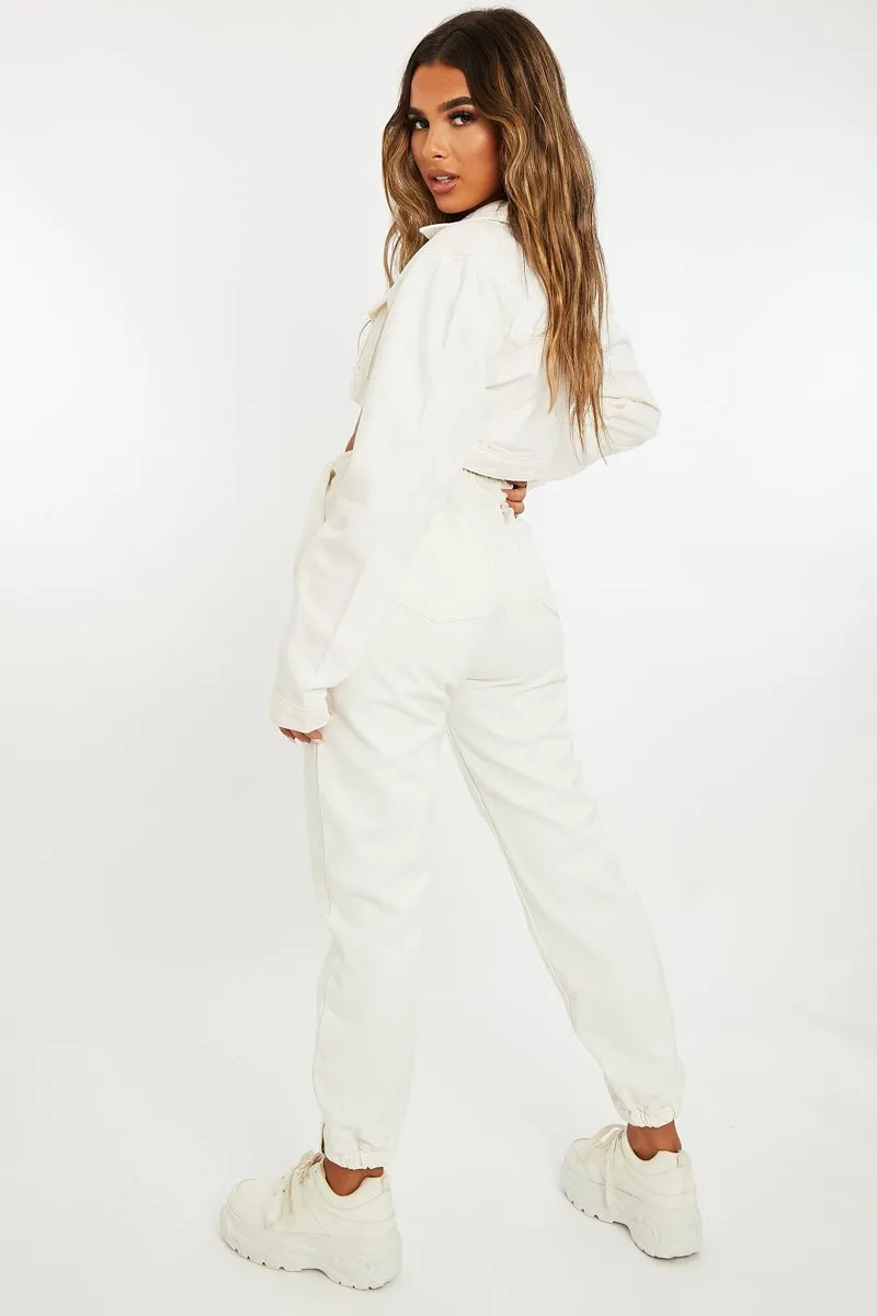 Ecru White Denim Oversized Joggers - Vylette