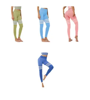 European and American Sexy Peach Hip High Waist Yoga Pants Women's Knitted Seamless and Breathable Striped Yoga Fitness Leggings