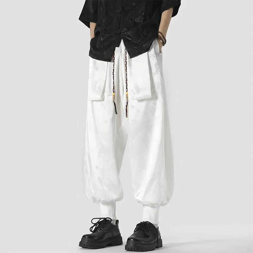 Wiaofellas  -  Mens Leggings Ice Silk Chinese Style Printed Casual Jogging Pants Fashion Breathable Versatile Bloomers Men'S Clothing Summer