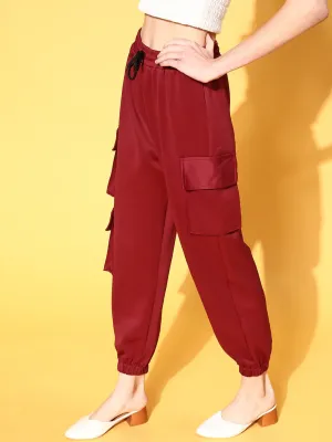 Women Maroon Scuba Drawstring Joggers